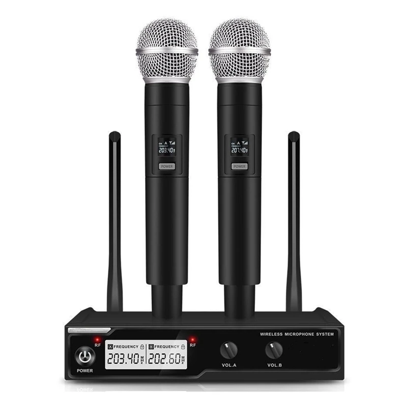 

1 Набор, ручной двухканальный микрофон VHF, один на два микрофона, подходит для караоке, свадебной вечеринки, церкви