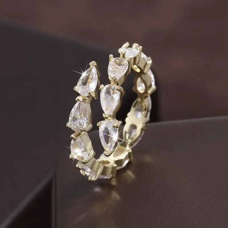 ZAKOL Fashion Yellow Square Zirconia Open Rings for Women Shinny CZ 3 Layers Irregular Ring INS Party Wedding Jewelry 5