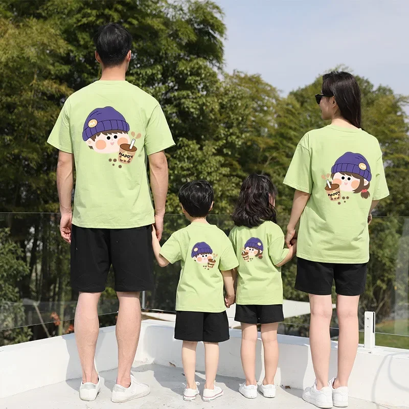 

Summer Funny Tees Family Matching Cartoon T-Shirts Mother Daughter Father Son Shirts Girls Boys Cute Cotton Family Look Clothes