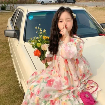 2024 Summer Kids Dresses for Girls Pure Color All-match Lace Girls Short-sleeved Dress Baby Princess Clothes