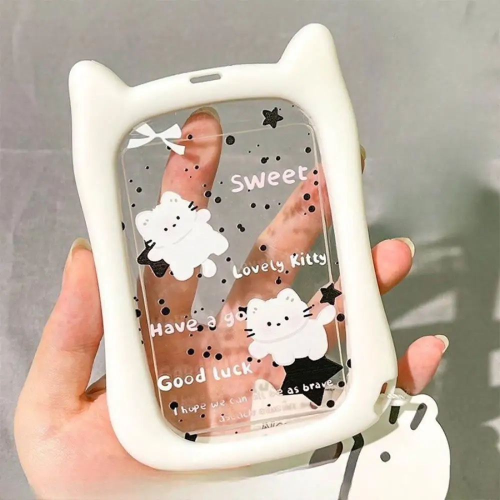 Cartoon Cat Ear Card Holder Girls 3-Inch Idol Photo Storage Clip Student Bus Card Student ID Holder Keychain Stationery