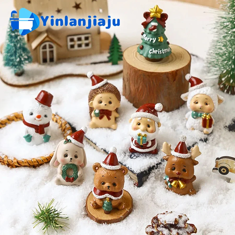 

2022 Christmas Decoration Mini Figurine Santa Claus Resin Statues Children's Room Decor DIY Cake Party Ornament Birthday Gift