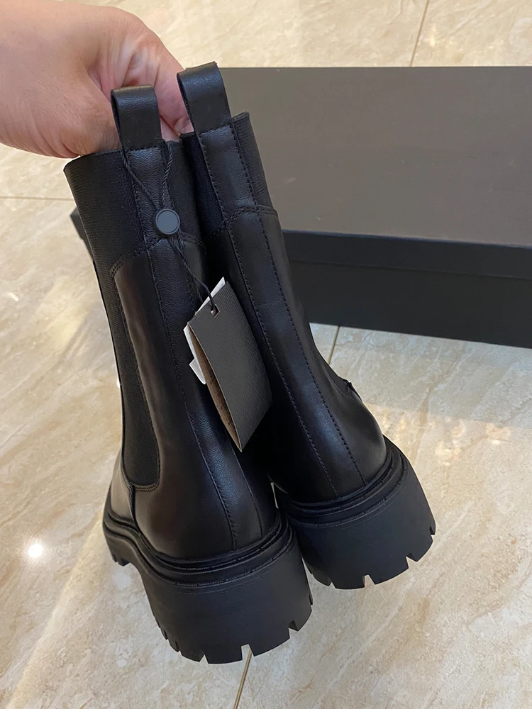 Moirnc Dutti Women Chelsea Boots Women Black Leather Short Boots 