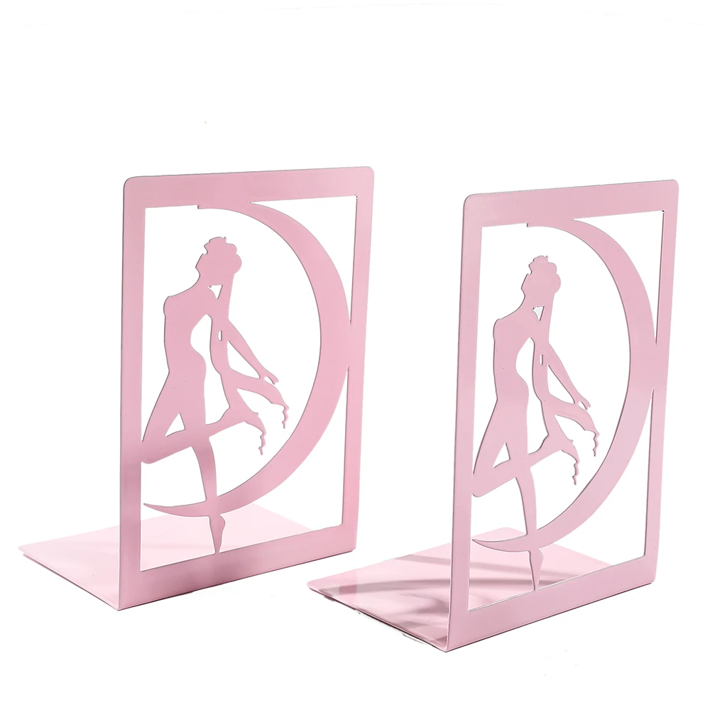 Pink Girl Bookends Non-slip Bookcase Heavy Duty Iron Bookcase Desktop Desktop Organiser Anime Fan Gift 2Pcs book organizer,book holder,book stand,book terminal