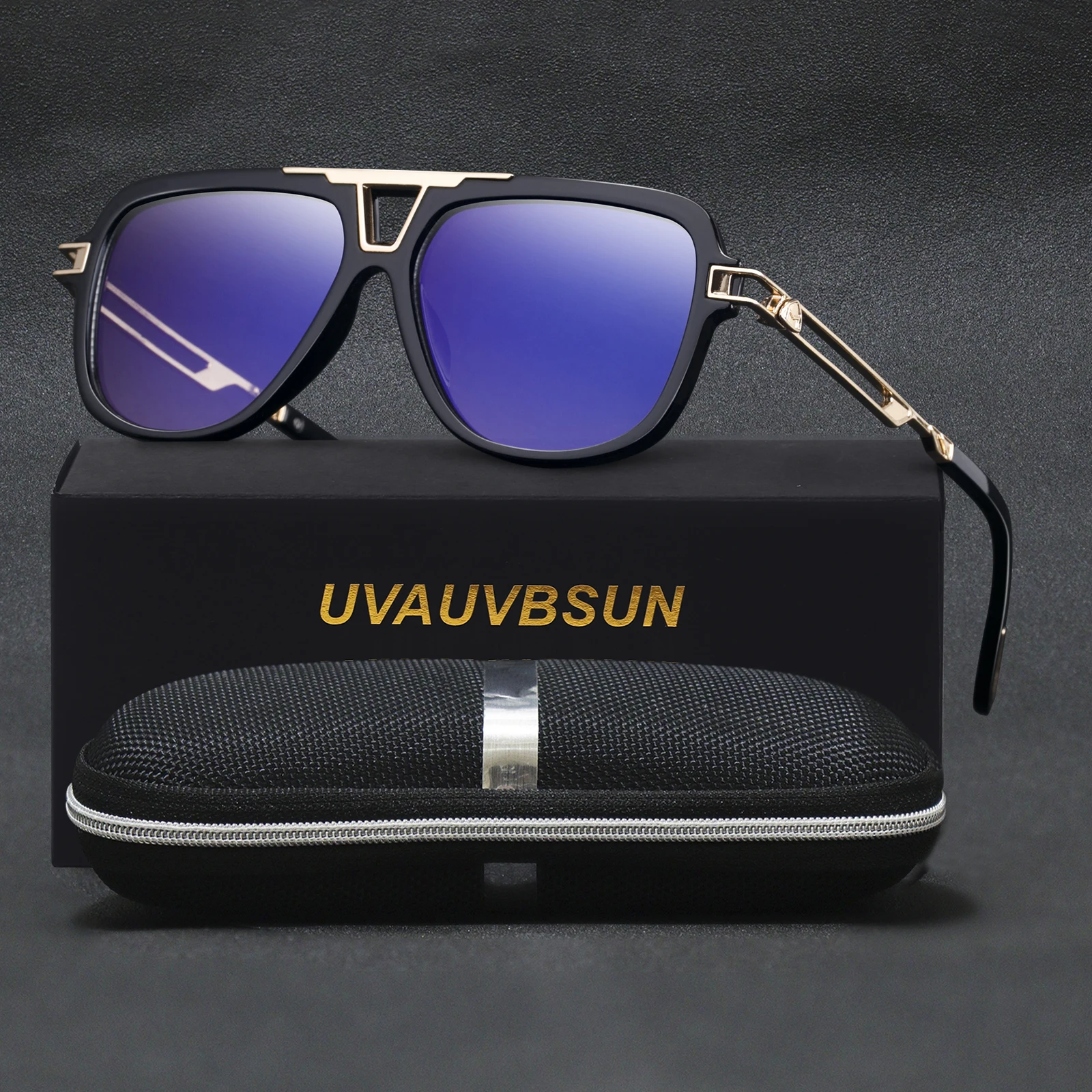 

NIEEPA Retro Male Large Frame Sunglasses Mens Fashion Leisure Metal Square Driving Shades Eyewear Business Sun Glasses UV400