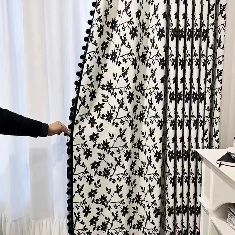 

French retro new designer curtains thickened chenille freesia jacquard living room bedroom bay window blackout