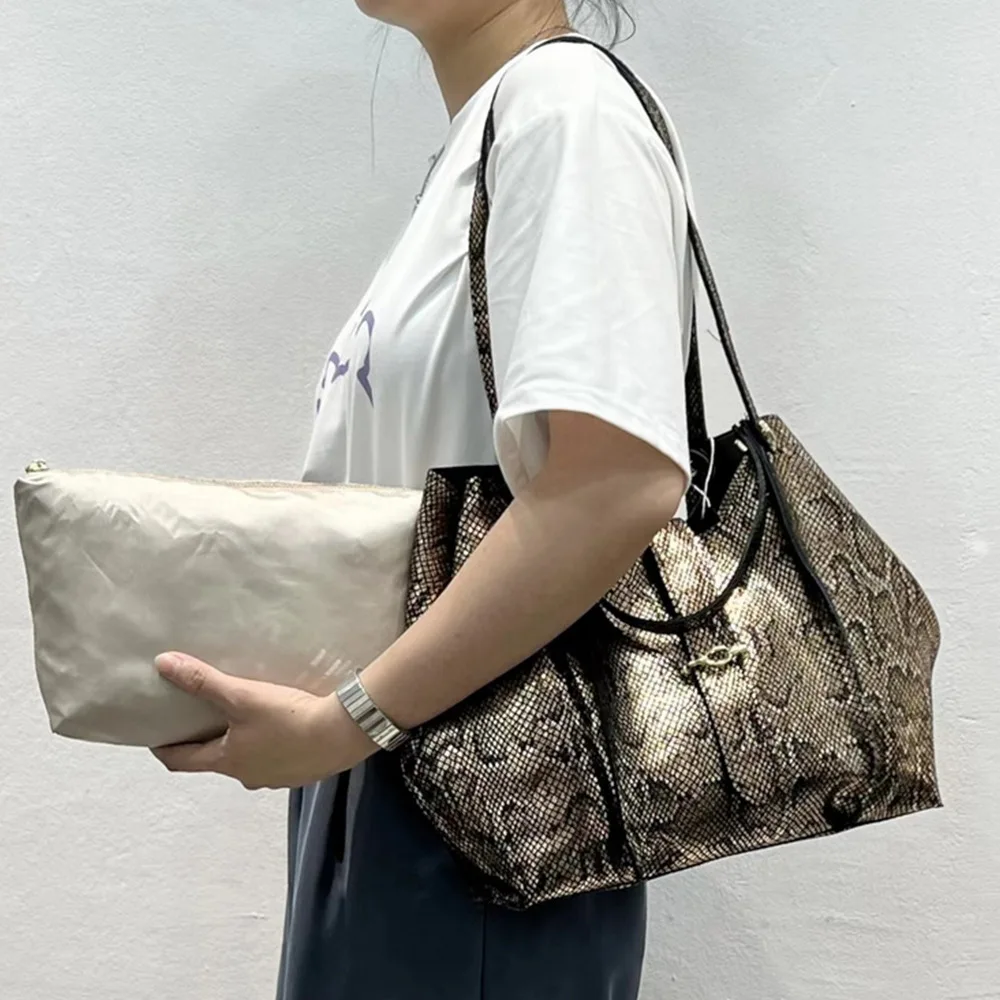 

Women Bag 2022 Large Capacity Genuine Leather Women's Bag Crocodile Pattern Shoulder Bag Crossbody Handbag Two-Piece Bucket Bag