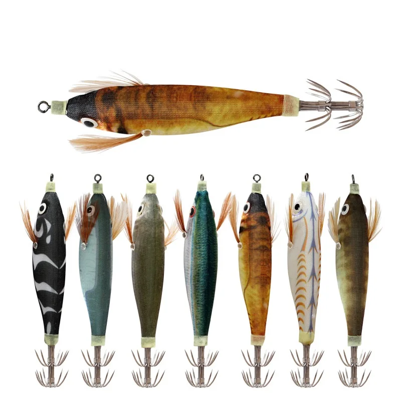 Billings 10cm/9g 2er-Set Leuchtende Holzgarnelen-Imitationsköder, Tintenfisch-Imitation, Mehrgrößen-Langwurf-Rundbauchgarnelen