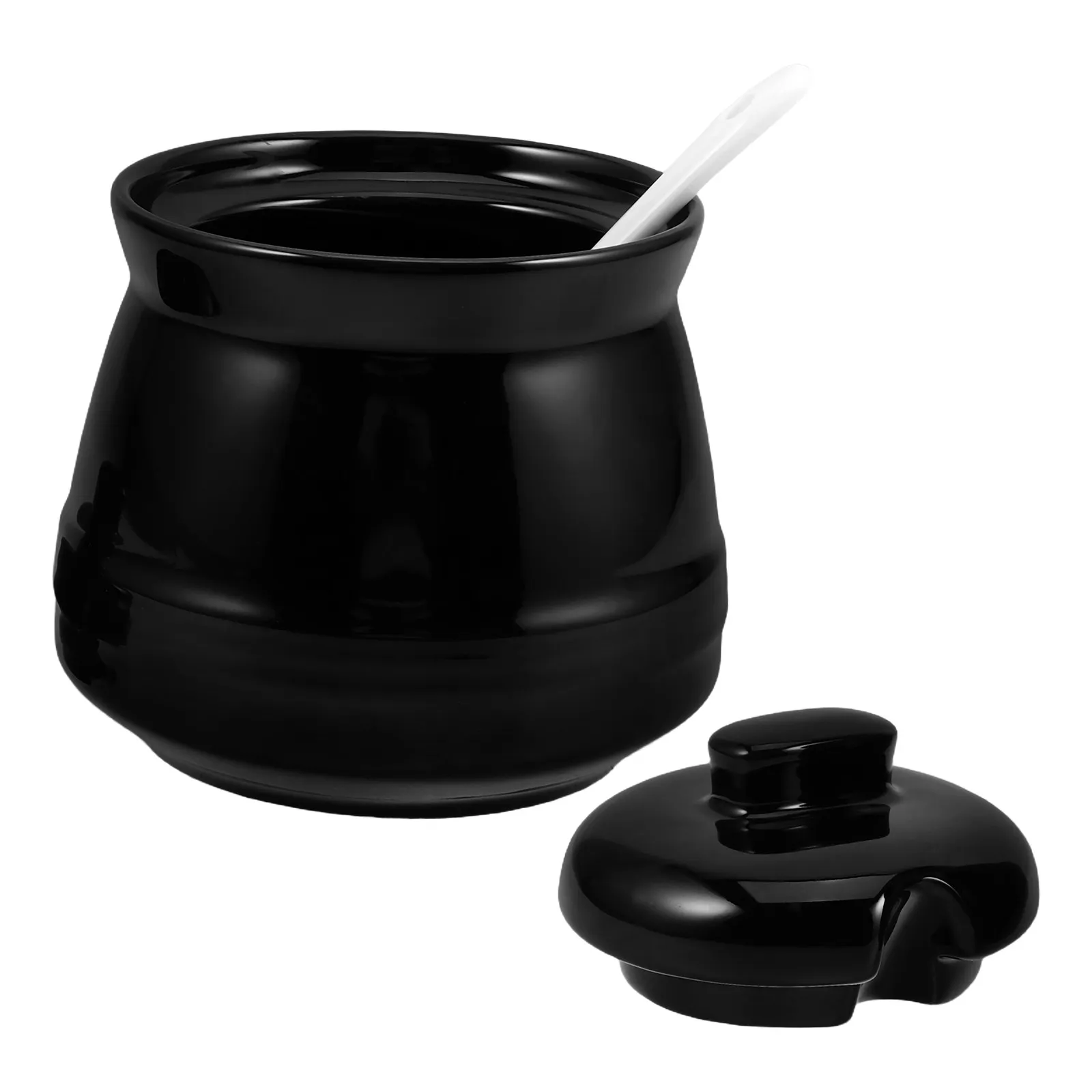 세라믹 설탕통(스푼 포함) 350ml 뚜껑 있는 양념통 주방 조리대용 신선한 향신료 보관용 세라믹 양념통