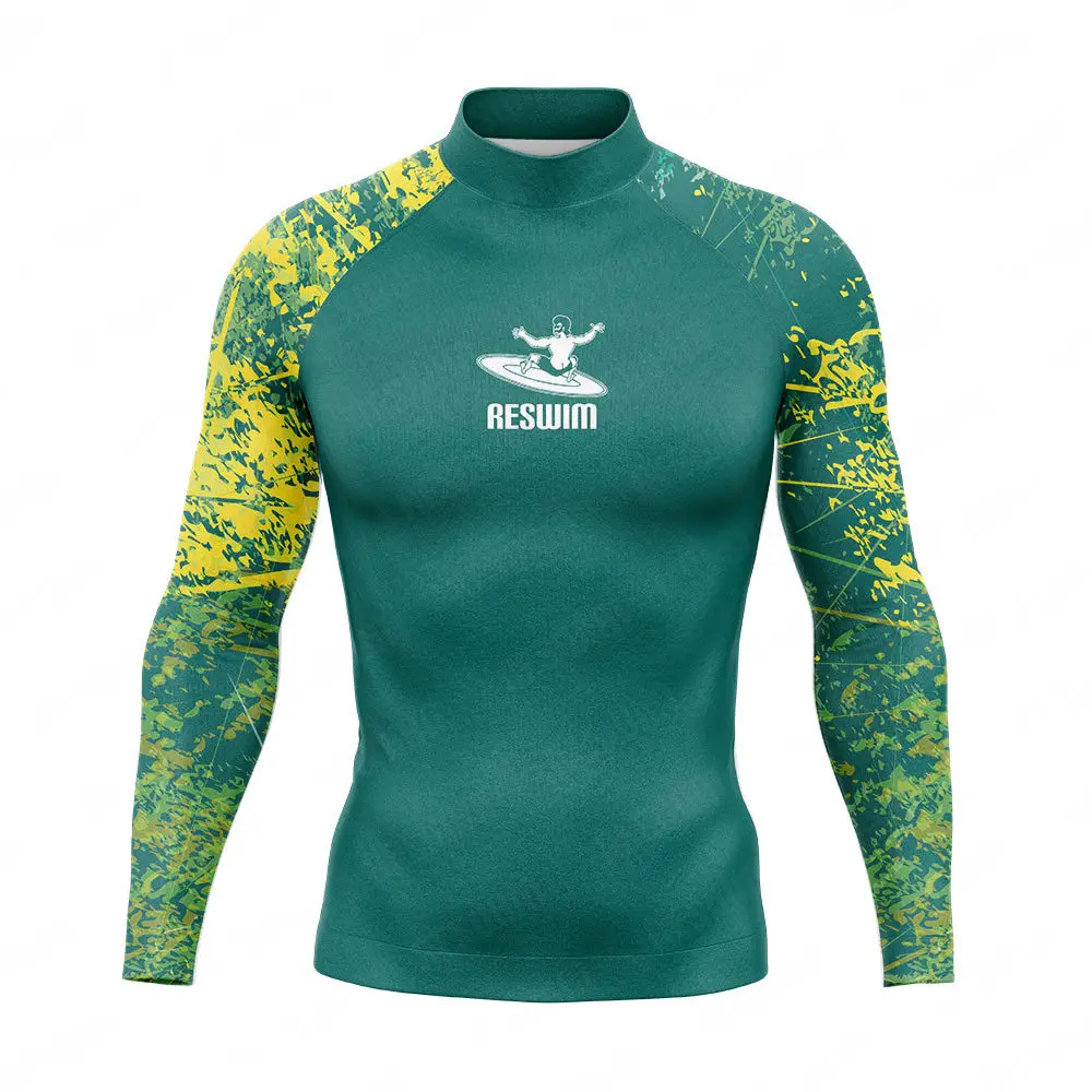 Surf Swimming Tight T-shirt Long Sleeve Beach UV Protection Swimwear Men's Print Swimsuit Quick Dry GYM Surf Diving Clothes