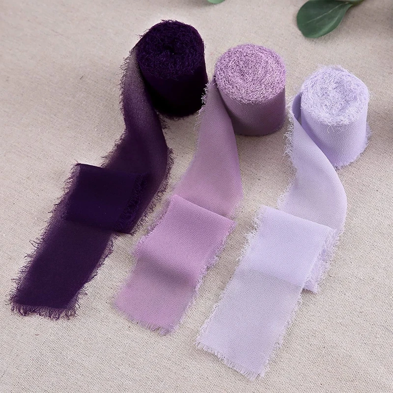 5 미터 긴 Cintas Tela Para Manualidades 3.8 Cm 너비 쉬폰 실크 리본 꽃 꽃다발 랩 장식 가장자리 쉬폰 리본