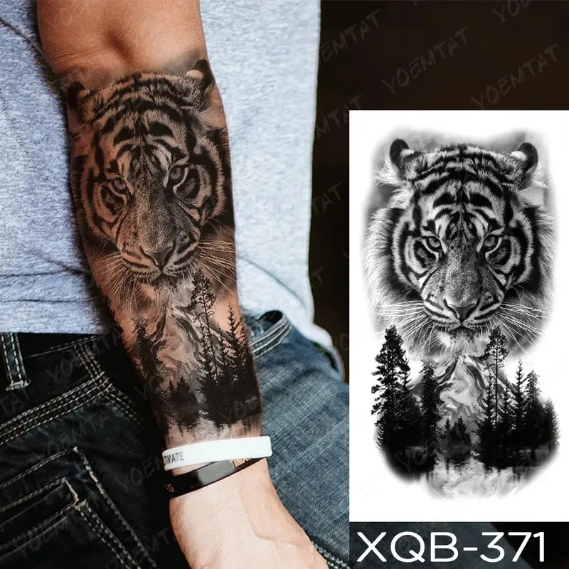 5PCS Waterproof Temporary Tattoos Praying Cross Lion Tiger Wolf Wild Design for Men Women Arm