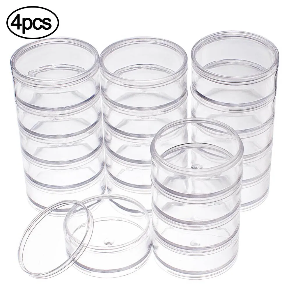 5 Layer Cylinder Transparent Empty Plastic Box 4pcs Jewelry Beads Storage Container Handmade Crafts DIY Parts Display Case