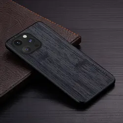 Luxury Bamboo Wood Pattern Leather Phone Case - Elegant Cover with Premium Design - iPhone 13 Pro (Black)