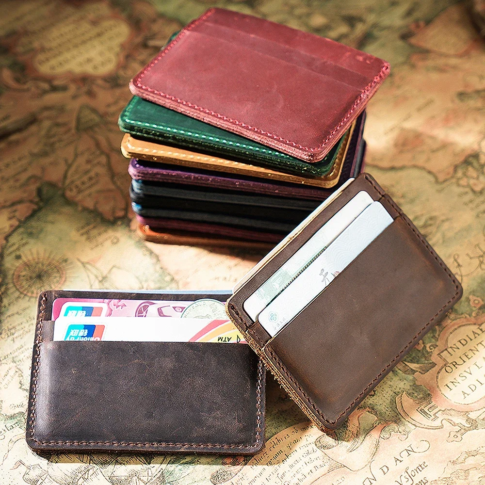 Moterm-Titulares de cartão de crédito masculino, design vintage, couro Crazy Horse, carteira unisex comercial personalizada, saco de armazenamento de cartões