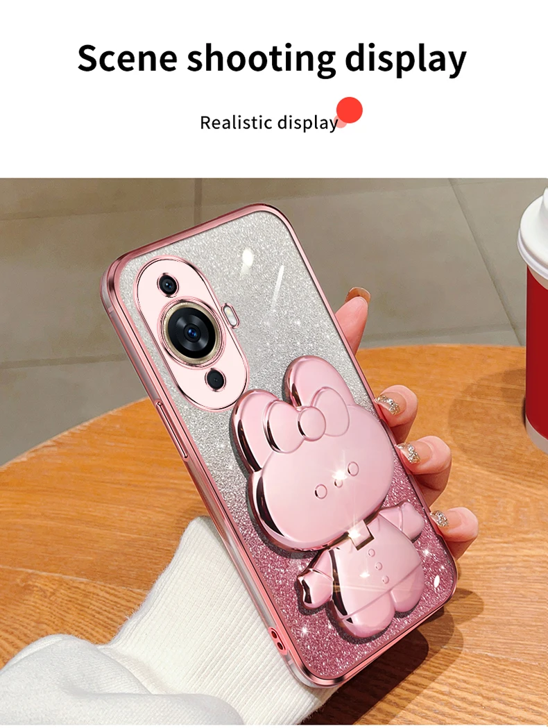 Honor8 Glitter Kaninchen Make-Up Spiegel Halter Fall Für Huawei Honor X8 8 X30 X40 X10 X20 50 9a 9 pro Weiche Abdeckung_voghion.com