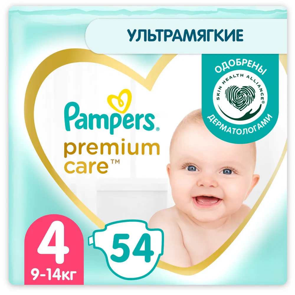 Подгузники Pampers Premium Care Размер 4, 9кг-14кг, 54 шт. | Мать и ...