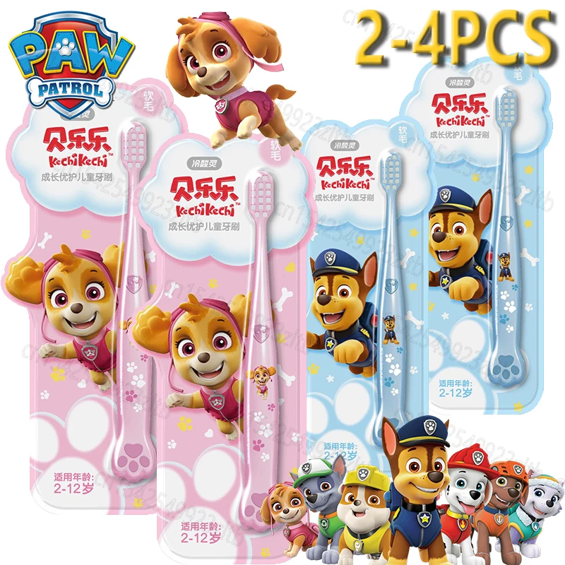 Cepillo de dientes infantil original de Paw Patrol con figuras de dibujos animados de Chase Skye, herramientas de limpieza de dientes de goma suave adecuadas para niños de 2 a 12 años