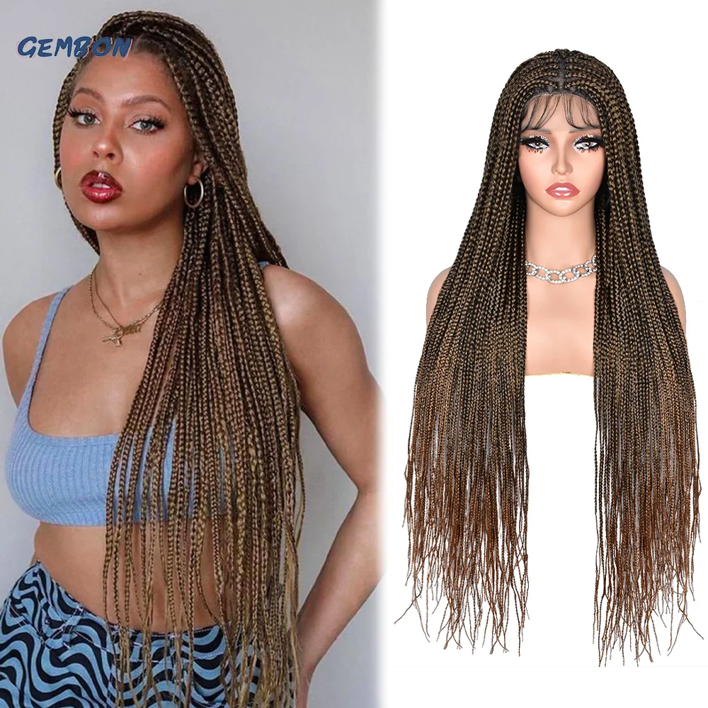 

Ombre Blonde Braided Wigs for Black Women Full double Lace Box Braided Wigs with Baby Hair Synthetic Cornrow Braids Wig Cosplay