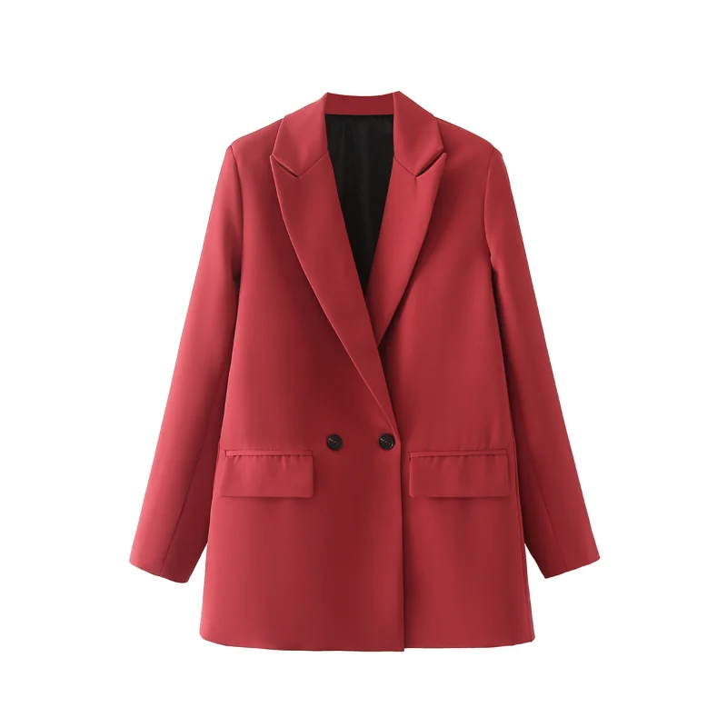 Women Chic Office Lady Double Breasted Blazer Vintage Coat Fashion Notched Collar Long Sleeve Ladies Outerwear Stylish Tops