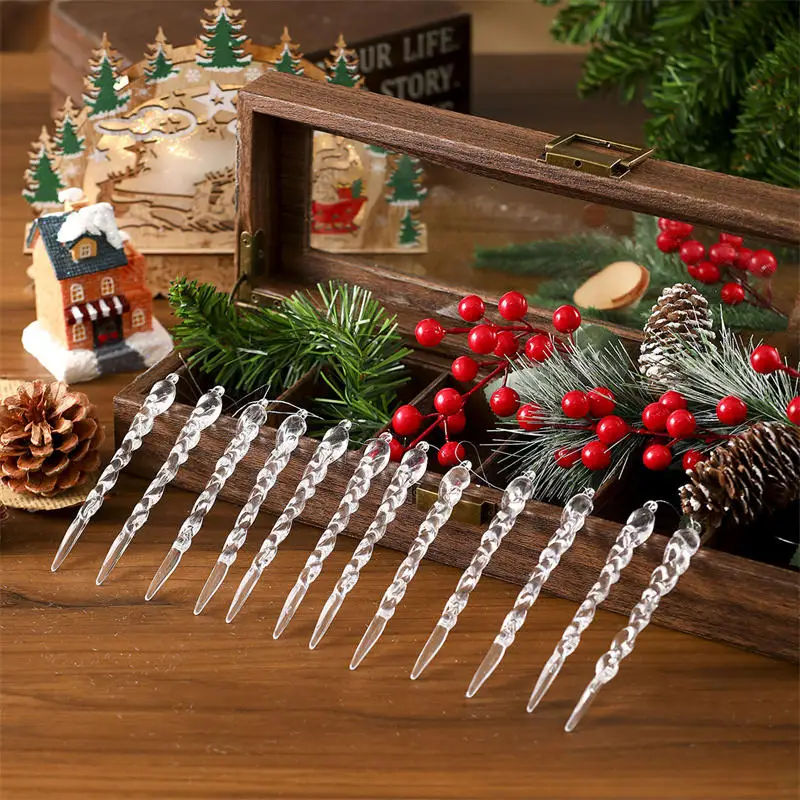 Crystal Snowflake Clear Simulation Ice Pendants Xmas Tree Hanging Ornaments Winter Theme Party Christmas Decor 12/24Pcs