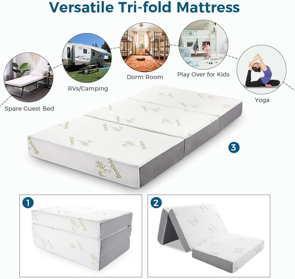Twin Folding Mattress  6 Inch Trifold Memory Foam Mattress with Ultra Soft Removable Cover  Non Slip Bottom  Breathable Mesh Sid 5