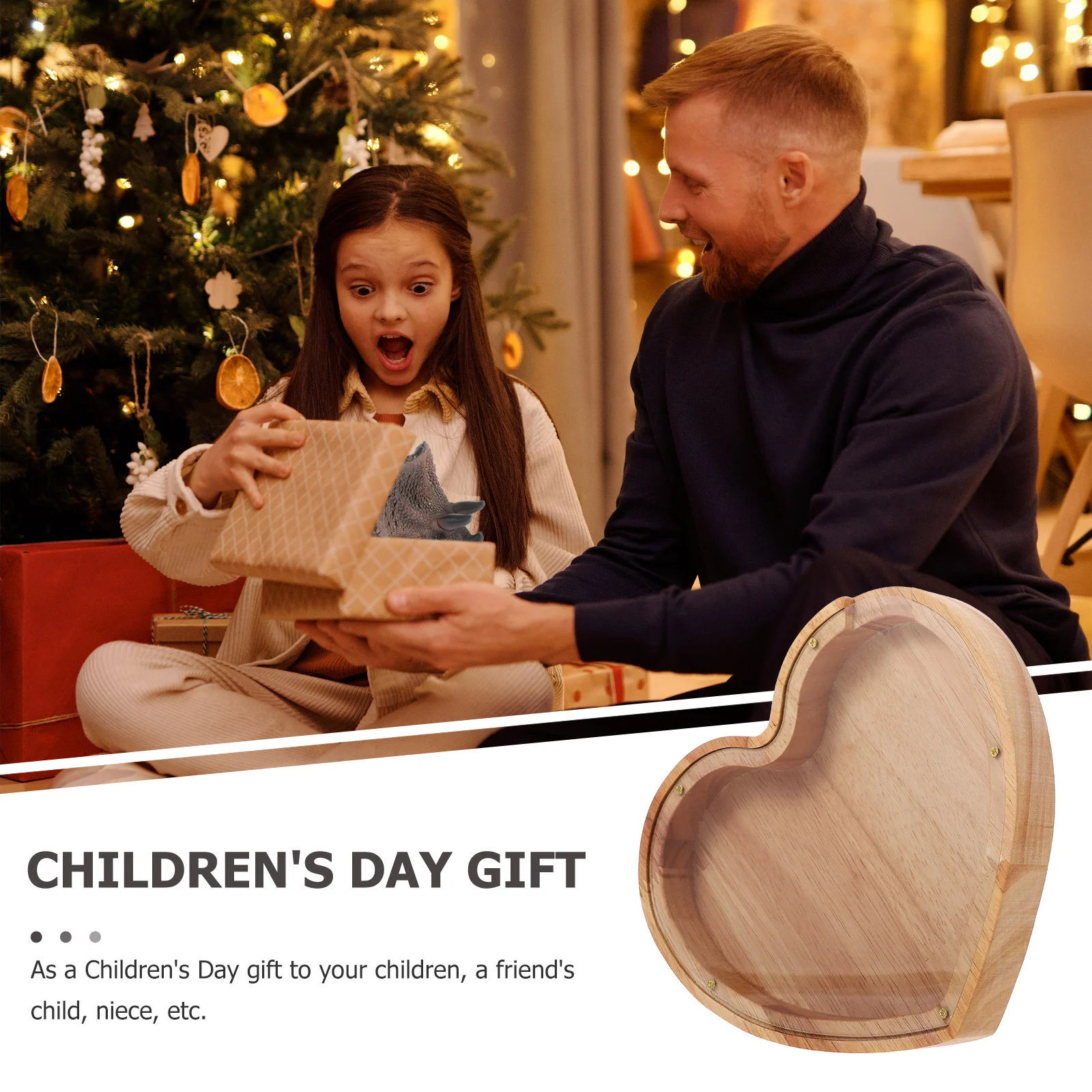 Wooden Piggy Bank Heart Shaped Coin Bank Gift for Kids Boys Girls Adults 4