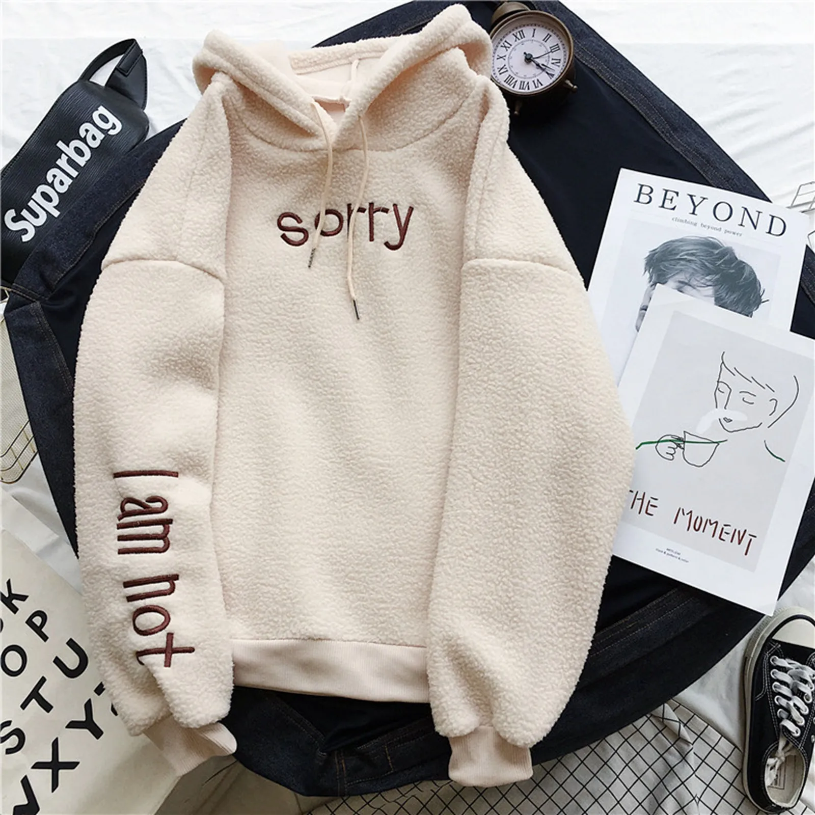 

Hoodies for Women Oversized Women's Casual Comfortable Letter Print Hooded Fleece Thickening Faux Lamb Autumn Sweater Zip up