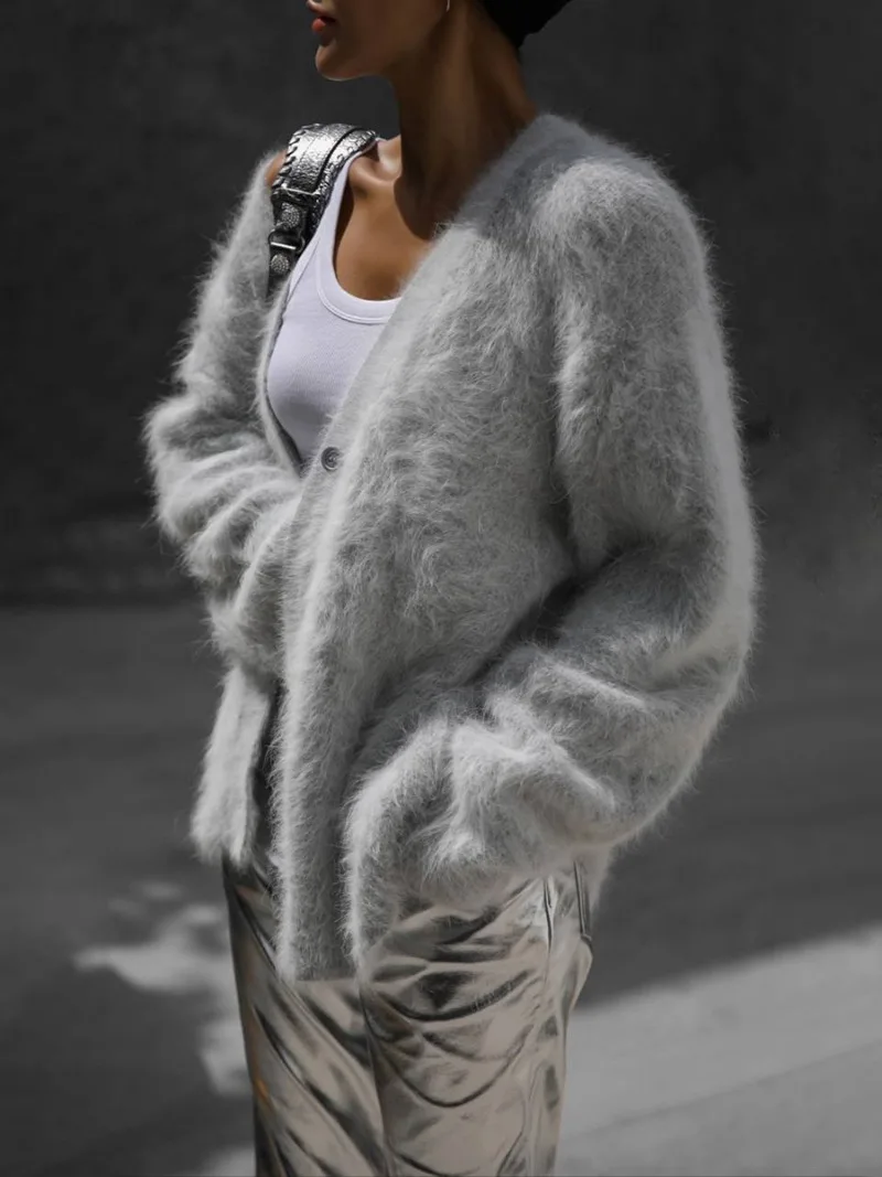 Knitted Cardigan Women V Nekc Loose Long Sleeve Casual Sweater Female 2025 Autumn Winter New Fashion Cardigans Ladies