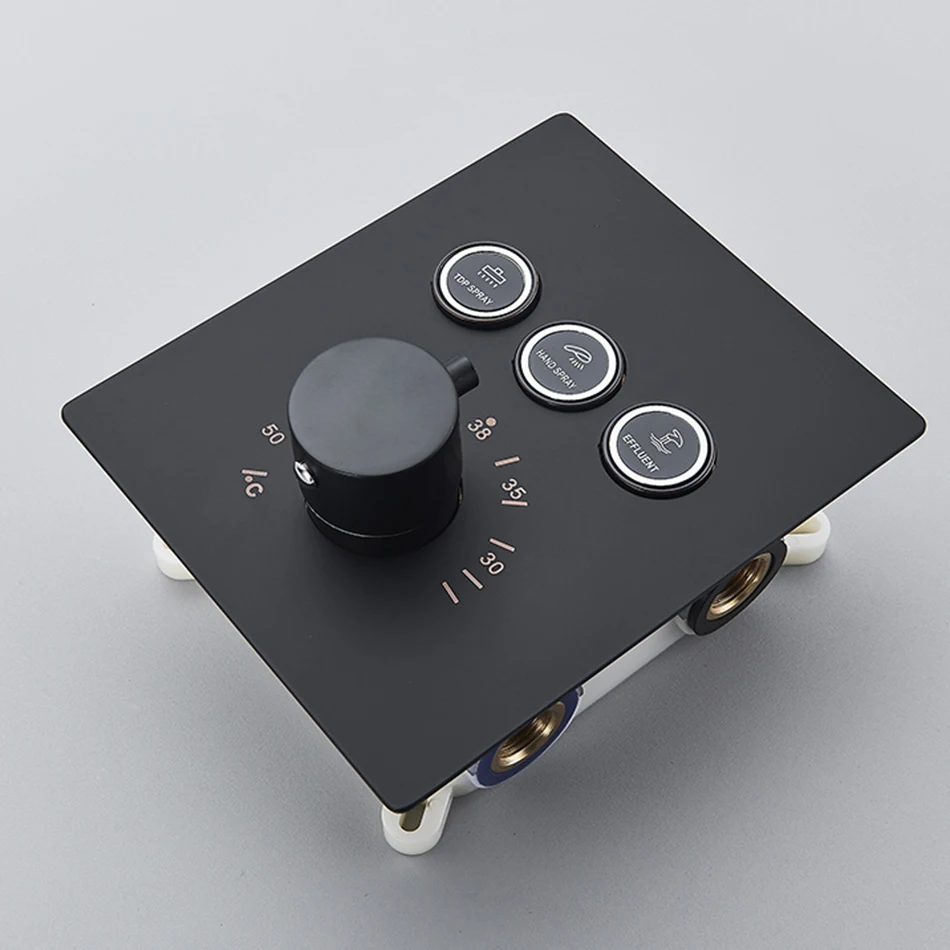 Matte Black 2 and 3 Ways Thermostatic Valve Mixer Bathroom Shower Faucet Accessory Water Temperature Concealed Control Diverter