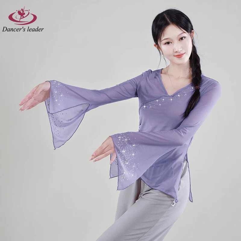 

Одежда для классических танцев, Женская Популярная танцевальная одежда со стразами и V-образным вырезом