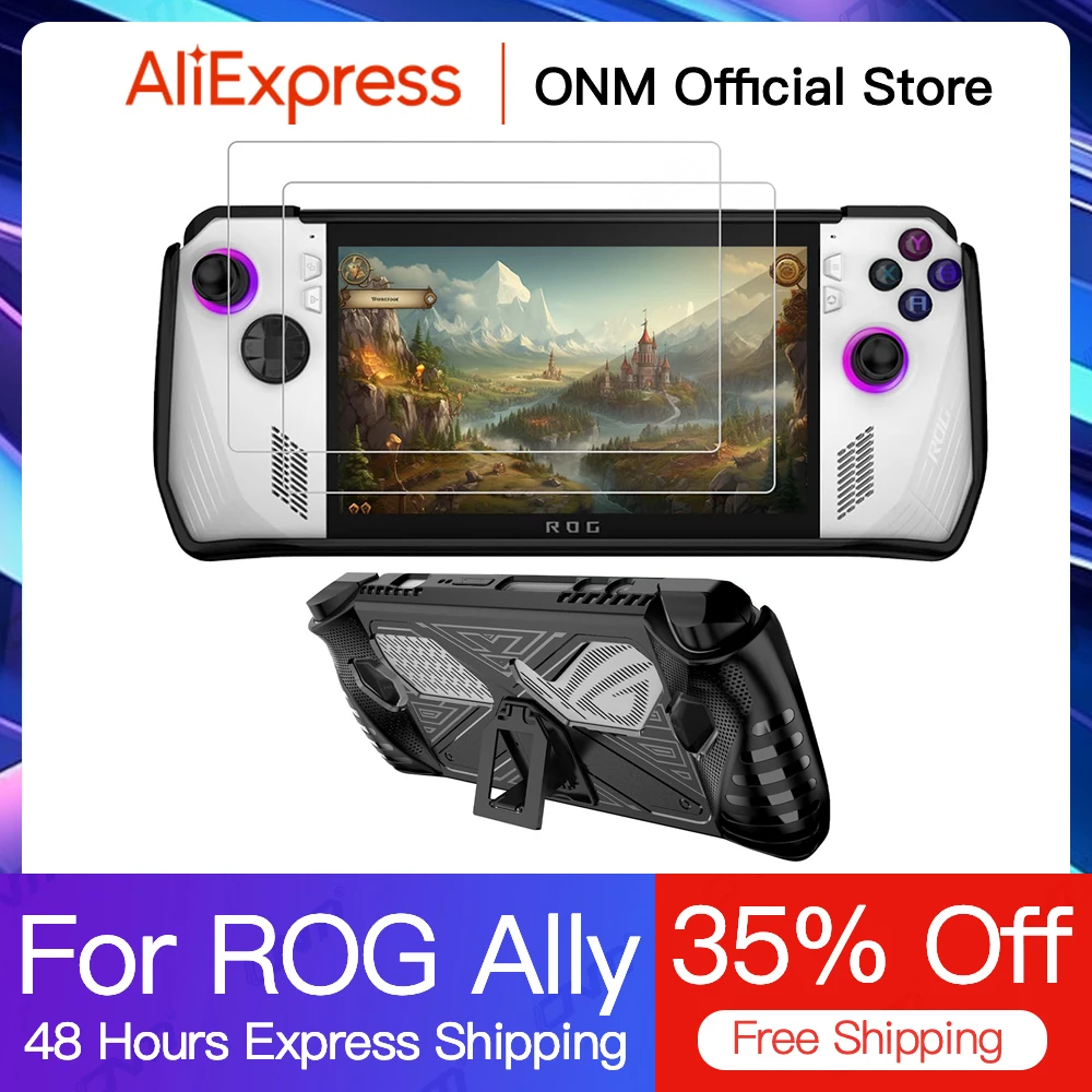Custodia Per Supporto 2 In 1 + 2 Pezzi Di Vetro Temperato Per Asus Rog Ally Pellicola Protettiva Antigraffio E Copertura Protettiva Antiurto