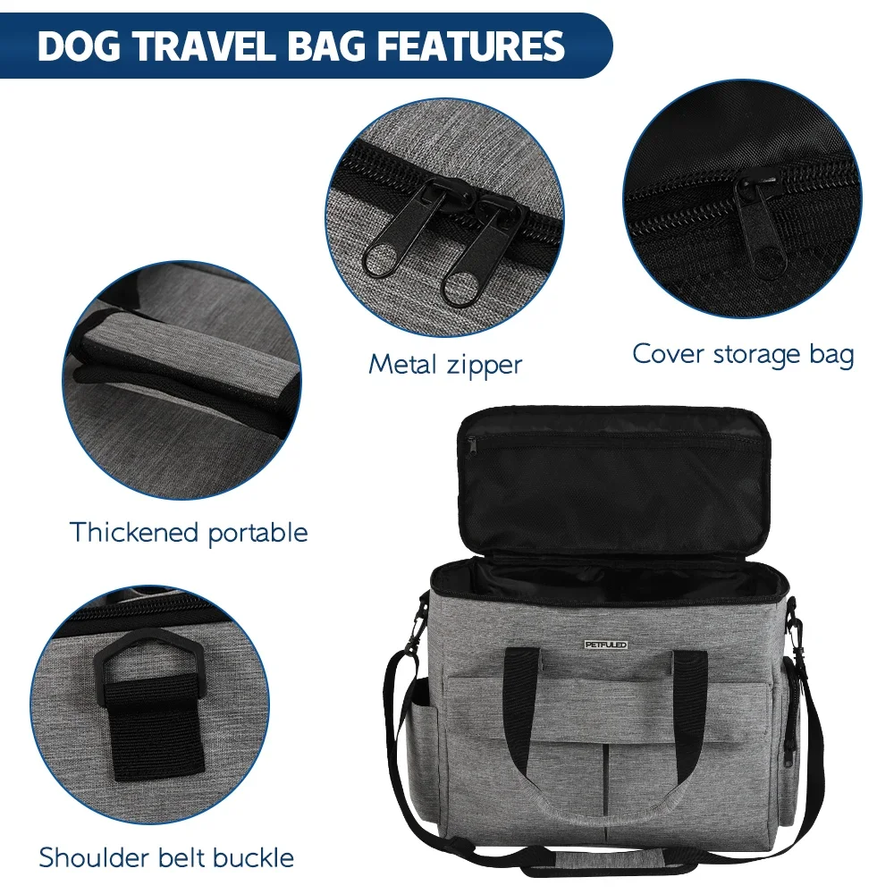 Large 5 PCS Dog Travel Bag for Supplies, Weekend Pet Travel Set , Airline Approved Tote Organizer with Multi-Function Pockets