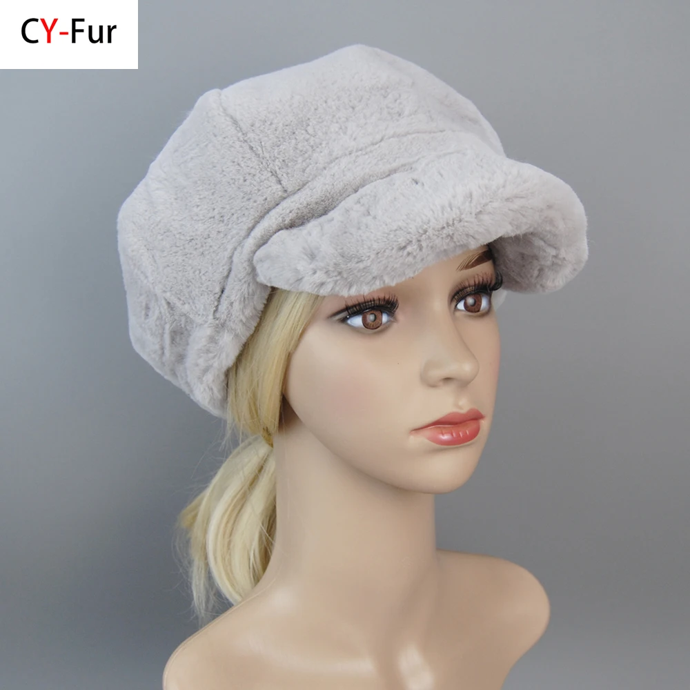 

Russian Natural Soft Knitted Rex Rabbit Fur Hat Women Winter 100% Genuine Rex Rabbit Fur Caps Lady Warm Real Rex Rabbit Fur Hats