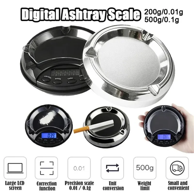 

Portable Mini Pocket Ashtray Scale Dual-use 0.01-500g Compact Digital LCD Weigh Electronic Measure Electronic Jewelry Scale