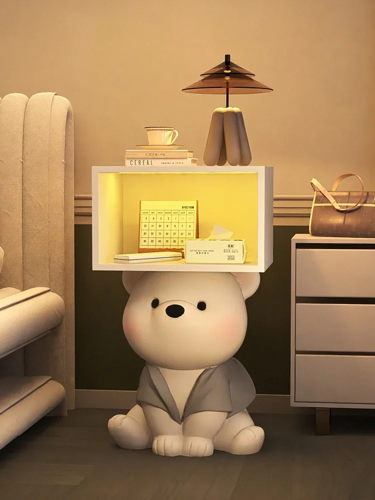 Cartoon Bear Statue Nightstand Children's Room Bedside Storage Cabinet Creative Bedroom Furniture Bedside Table Home Accessories