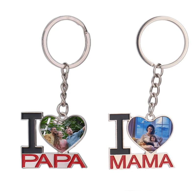 

Free Shipping 30pcs/lot Custom Gift Sublimation Blanks I Love Mama I Love Papa Metal Keychains For Mother's Day Father's Day