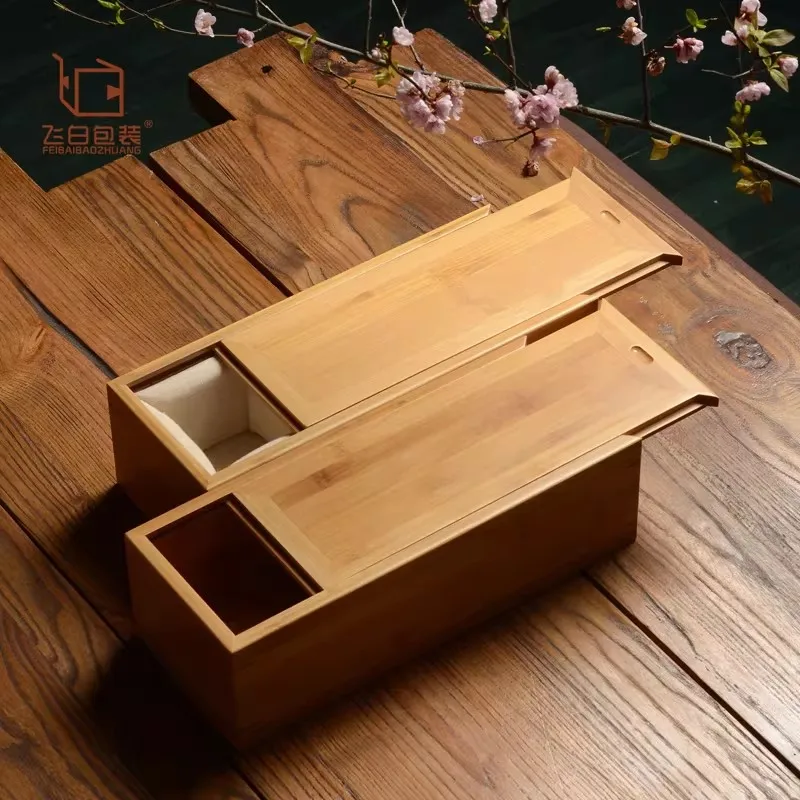 슬라이드 뚜껑이 있는 대나무 스크롤 보관함, 중국 서예용 직사각형 캘리그래피 스크롤 케이스, 전통 예술 작품 선물 상자