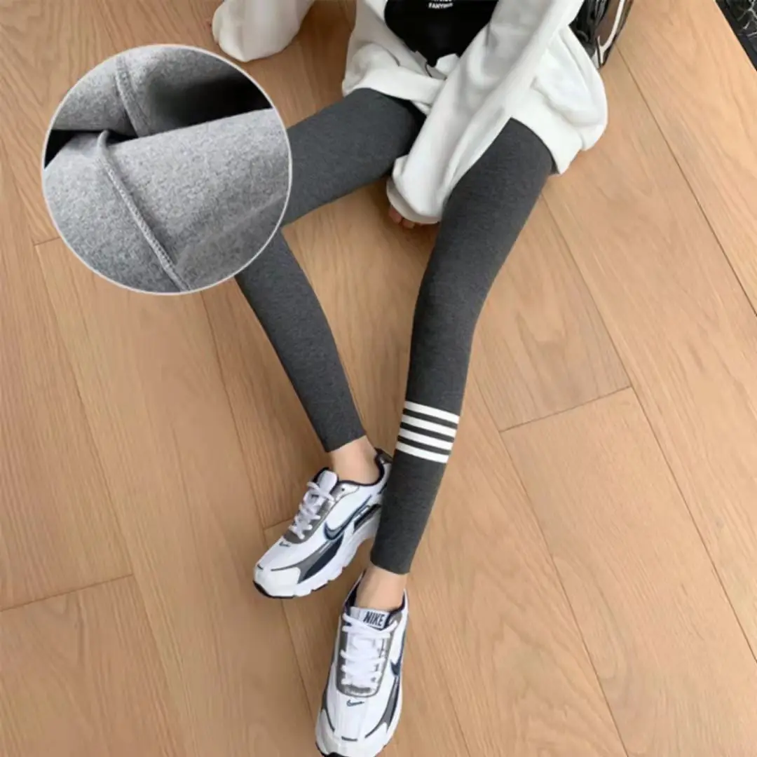 Autumn Winter Leggings for Women Simple Thermal Elastic Waist All-match Lovely Female Cozy Thicken Ankle-length Legging