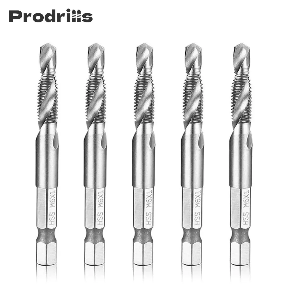 

5pcs HSS Combination Drill Tap Bit Set Hex Shank Self-centering Split Point for Tapping in Wood Plastic Aluminum