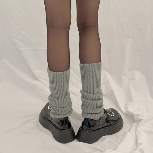 신제품 크림 부드러운 바람 그레이 레그 워머, 여성 발 뒤꿈치 따뜻한 니트 무릎 높이 양말 레깅스 각반, 2023 4