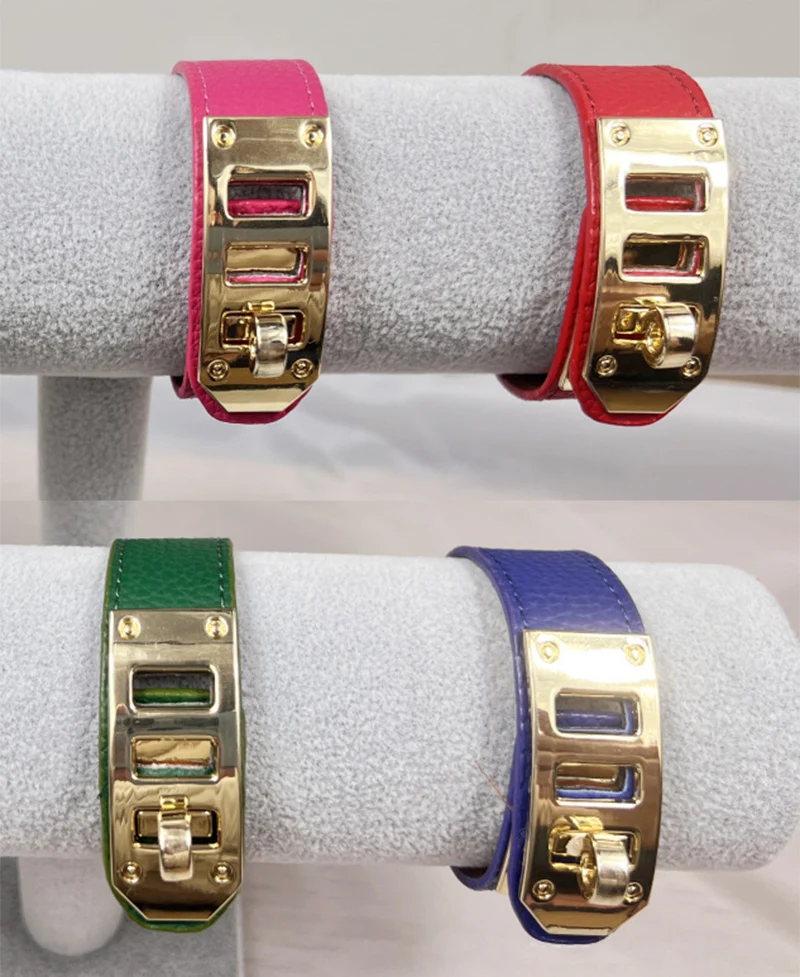Leather Bracelet 10 Colors Single Layer Gold Plated Rotating Buckle Steel PU For Women Jewelry