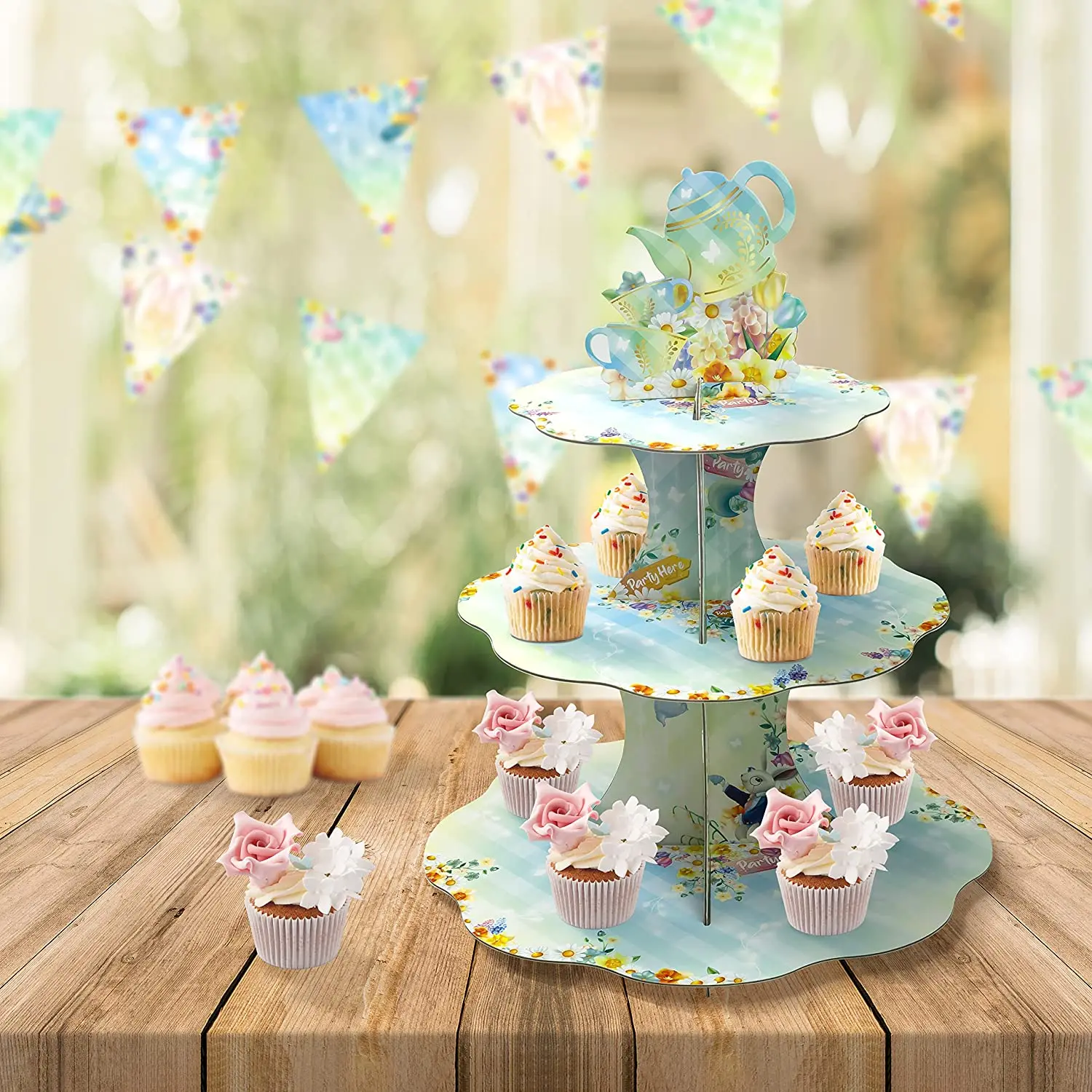 Tea Party Foldable Cardboard Cupcake Display Stand Cup Cake Holder