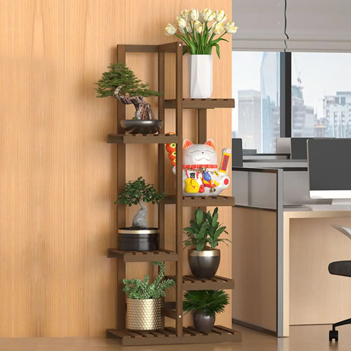5/ 6Layers Wood Flower Stand Pots Tray Plant Shelves Planter Display Rack Storage Holder Shelf Home Balcony Garden Decoration