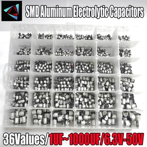 400/1500 шт./лот 1 мкФ ~ 1000 мкФ 6,3 V-50V 24/36 значение SMD алюминиевый электролитический конденсатор набор в ассортименте + коробка