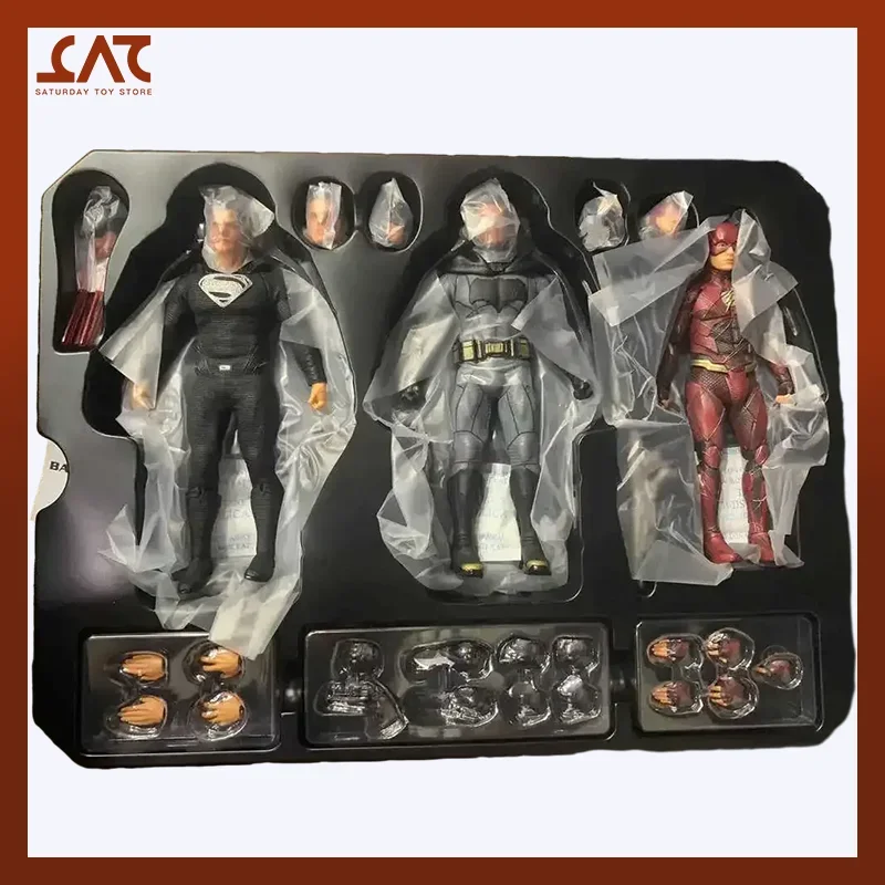 

In Stock Mezco DC Justice League Superman Batman The FlashThree Person Suit Anime Action Figure Statue Figurine Dolls Gifts Toys