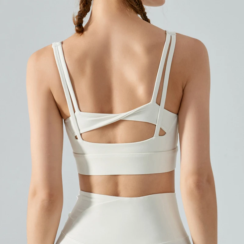

2023 Summer Sports Bra Spaghetti Strap Women Crop Top Backless Yoga Sleeveless Gym Tank Top Fitness Sexy Cami