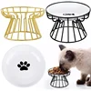 Ceramic Bowl with Metal Stand for Cat, Pet Food, Snack Bowl, Feeding Drinking Elevated Feeder, Kitten and Puppy Dish, Pet Supply