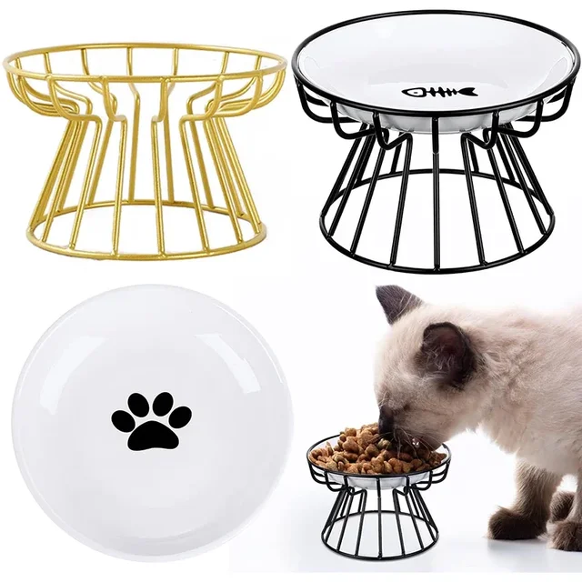 Ceramic Bowl with Metal Stand for Cat, Pet Food, Snack Bowl, Feeding Drinking Elevated Feeder, Kitten and Puppy Dish, Pet Supply Ceramic Bowl with Metal Stand for Cat, Pet Food, Snack Bowl, Feeding Drinking Elevated Feeder, Kitten and Puppy Dish, Pet Supply