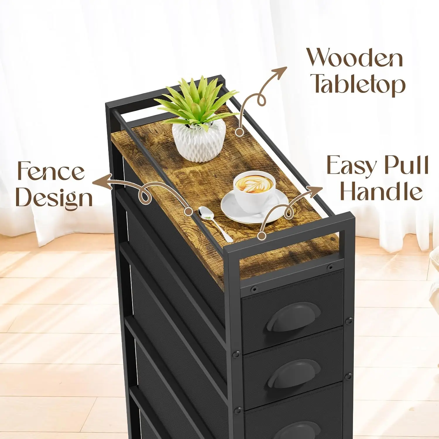 LASZOLA 5 Drawer Narrow Dresser Slim Cabinet Skinny Storage Tower Chest, Ideal for Small Spaces Bathroom Bedroom, Between Washer 5